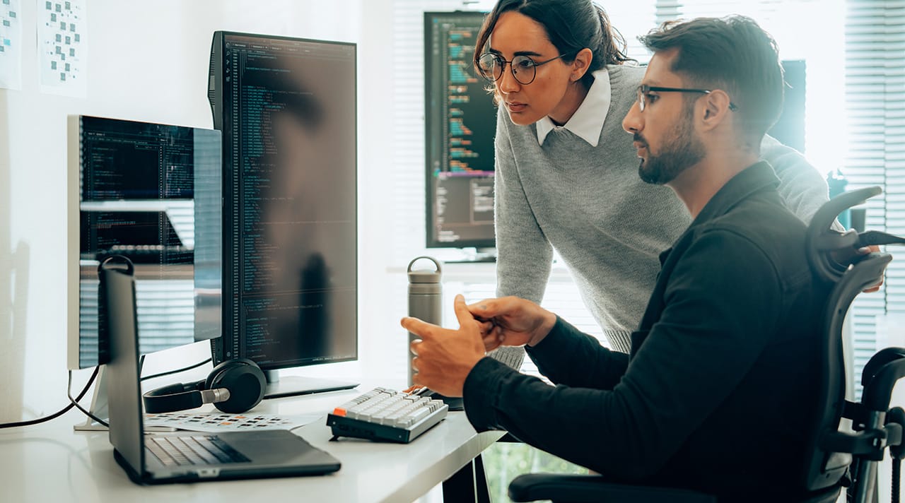 Programmers developing software cybersecurity hero homecare software data security privacy